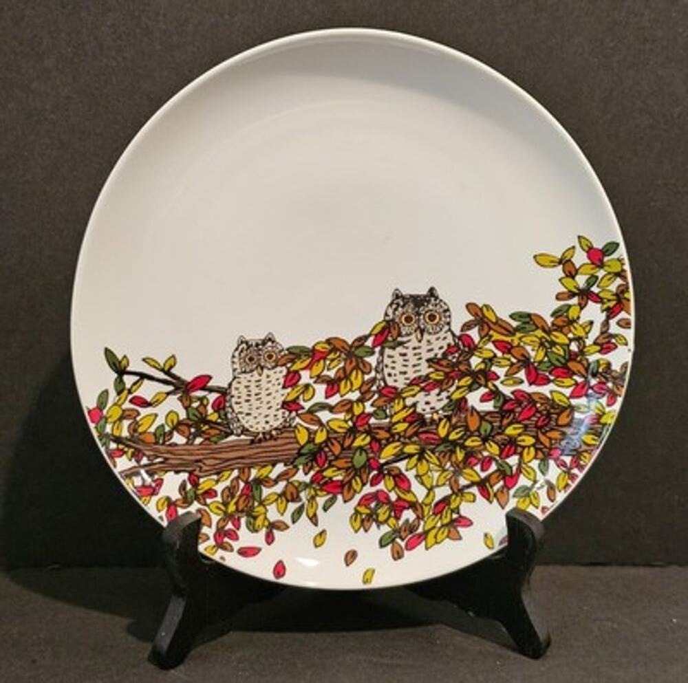 West Elm Fall Owl salad plates Multicolor Dishwasher Microwave Safe